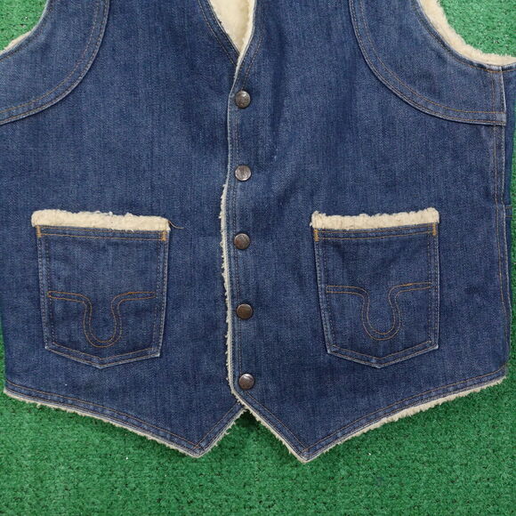 VINTAGE BIG SMITH WESTERN OUTERWEAR SHERPA LINED DENIM VEST SZ M MEDIUM - Picture 3 of 9